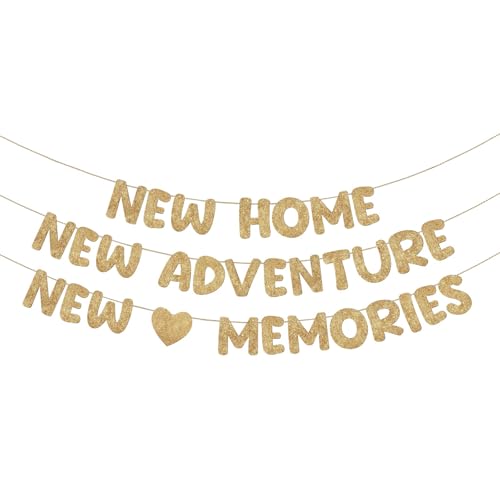New Home New Adventure New Memories Glitter Banner, Champagne Gold