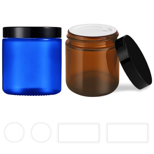4 oz Glass Jars with Lids, 2 Pack Blue & Amber Small Leakproof Containers