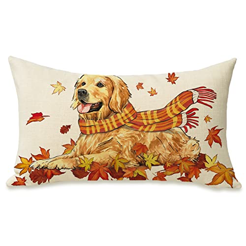 Golden Retriever Fall Decorative Lumbar Pillow - 20" x 12"