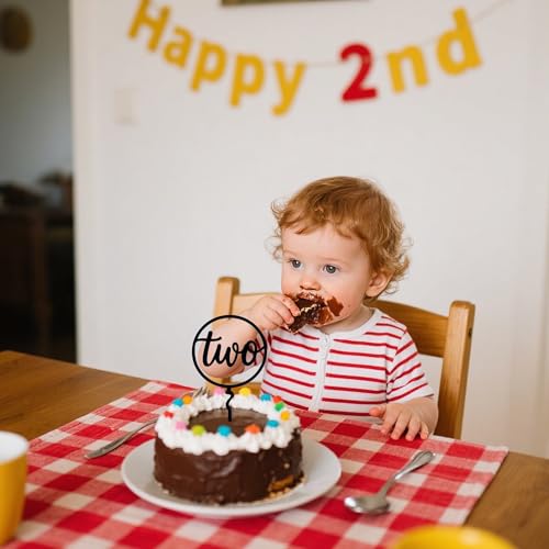 Black Acrylic Two Birthday Cake Topper - 2nd Birthday Party Decoration