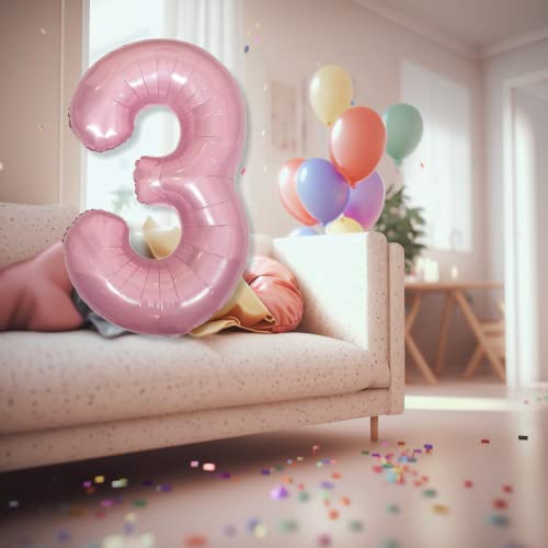 40 Inch Pastel Pink Number 3 Balloon - Large Foil Decoration