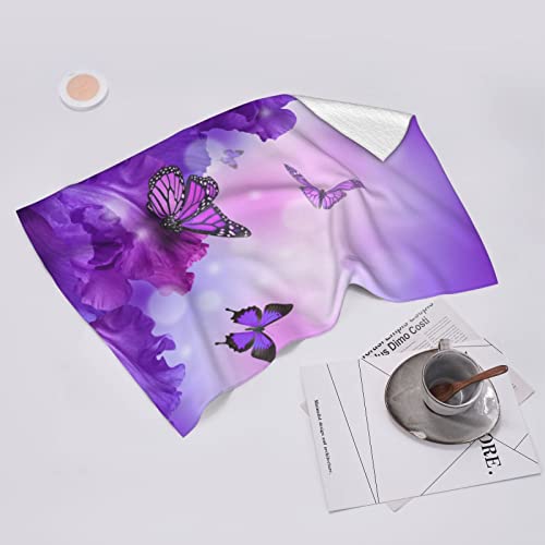 B TREE Decorative Hand Towel - Butterfly Purple Flowers, 27.5" x 16"