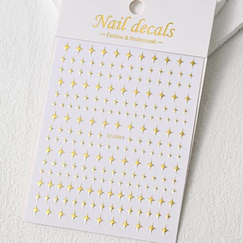 Star Nail Stickers 6 Sheets 3D Self Adhesive Gold Silver Decals