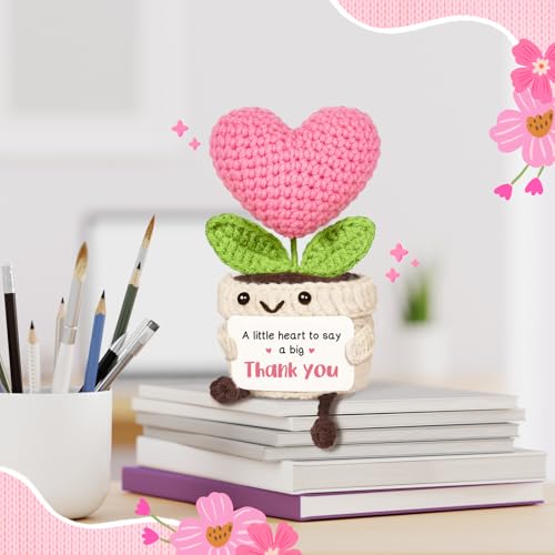 Thank You Gift for Women – Handmade Crochet Pink Heart Flower