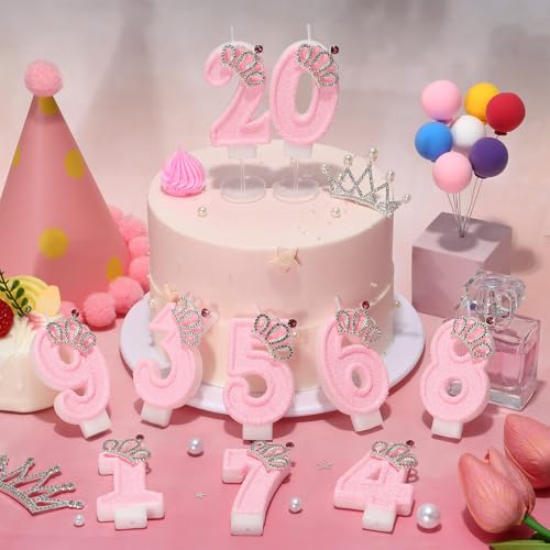 LASILE Pink Crown Number 3 Birthday Candle for Girl's 3rd Birthday, Princess Cake Topper, Party Supplies
