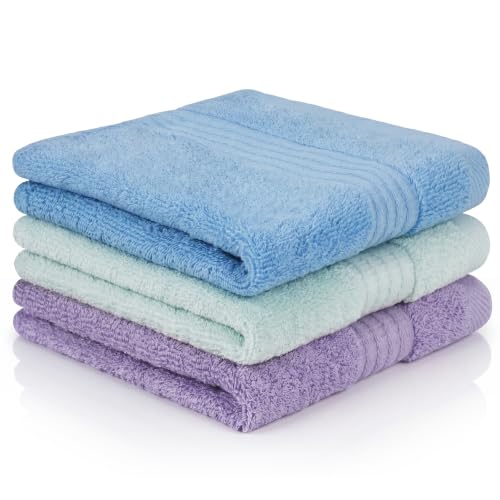 100% Cotton Wash Cloths 3 Pack - Sky Blue, Mint Green, Lavender