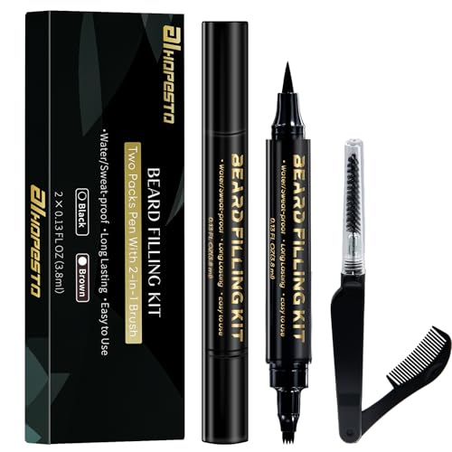 AIHOPESTO 3 PCS Beard Pen Filler Kit with Brush for Men - Waterproof