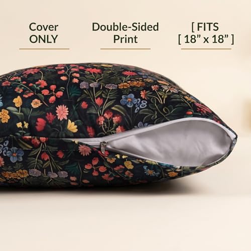 WEPTIV Dark Floral Velvet Pillow Cover, 18x18 Moody Wildflower Cushion Case