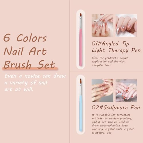 Kootinn 6-Piece Nail Art Brush Set and Gel Design Pen Tool Kit