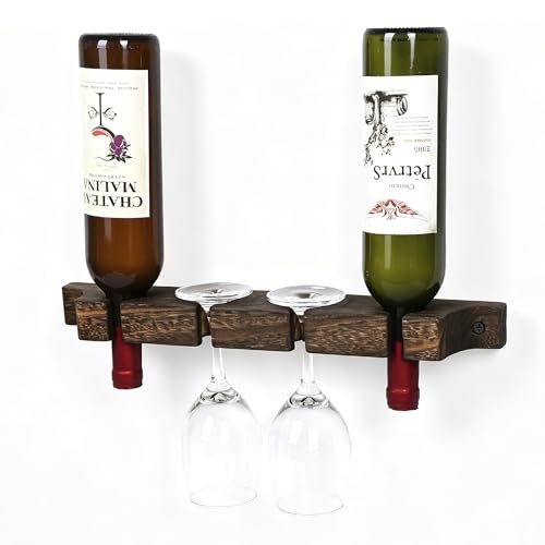 MITIME Wall Mounted Wooden Wine Rack for Red Wine & Champagne Glasses - Variation 1