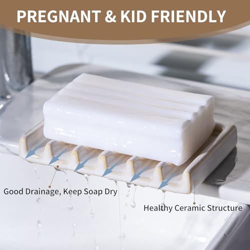 Tanew Self-Draining White Ceramic Soap Dish - Modern Bathroom & Kitchen Holder, Model White1