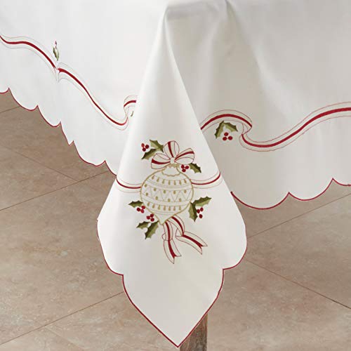 Embroidered Christmas Tablecloth 65x160 Inches Ivory Holiday Decor