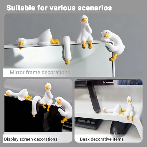 4-Piece White Duck Resin Figurines for Computer Monitor and Car Dashboard
