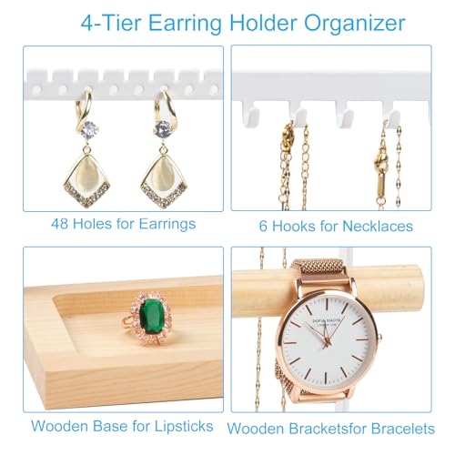 Lengnoy White 11 IN 4-Tier Jewelry Organizer Stand for Earrings, Necklaces & Bracelets