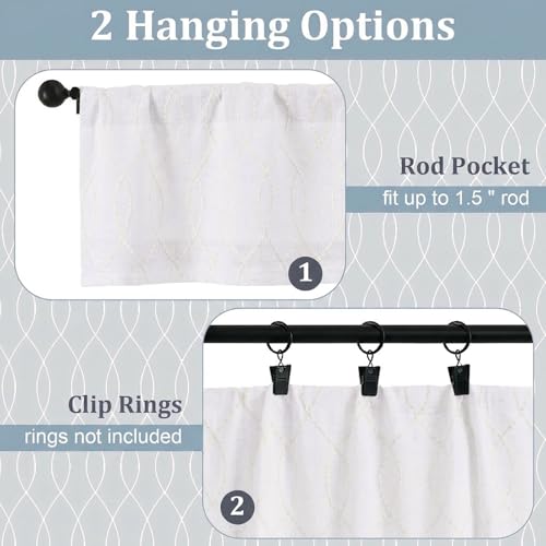 Natural Faux Linen Valance Curtain 52"W x 14"L - 3D Wave Line Design