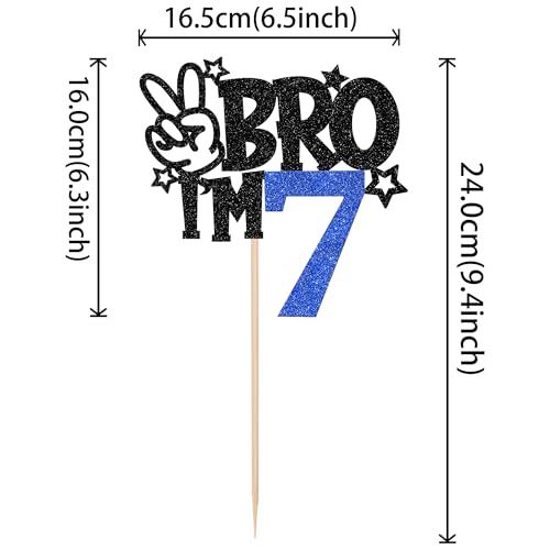 Brother I'm 7 Cake Topper - Blue Glitter Star Birthday Decoration