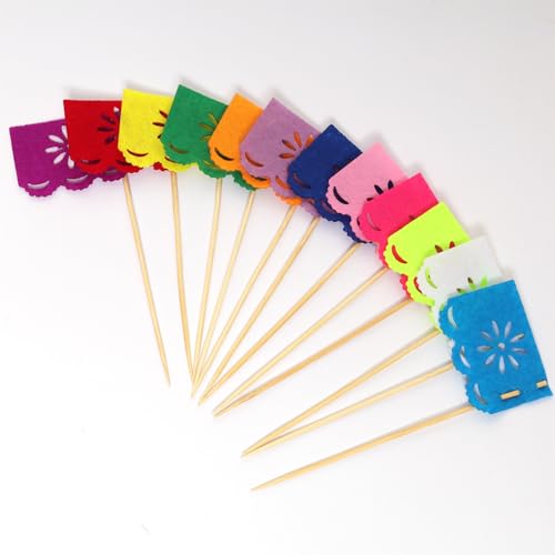 24 Pcs Mini Mexican Papel Picado Flags - Multi-Colored Cake Toppers