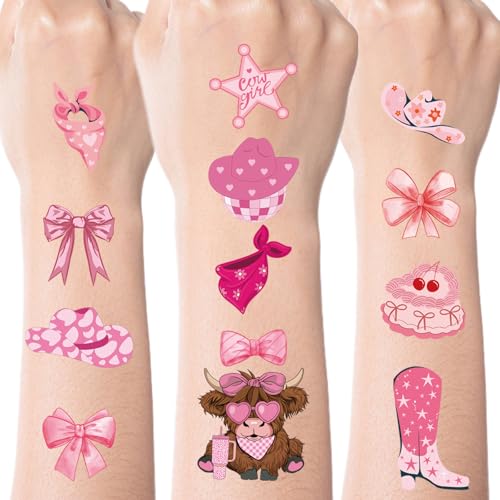 Pink Bow Temporary Tattoos 8 Sheets Cute Coquette Party Favors