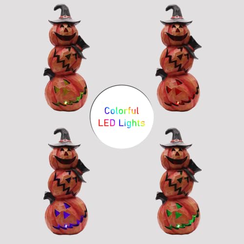 Light Up Evil Pumpkin Halloween Decoration 14 Inch Jack O' Lantern with Orange Hat Variation