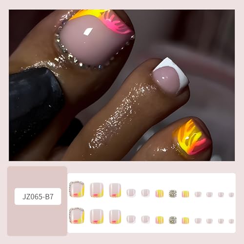 Press on Toenails with Designs and Charms Acrylic False Toe Nails JZ065
