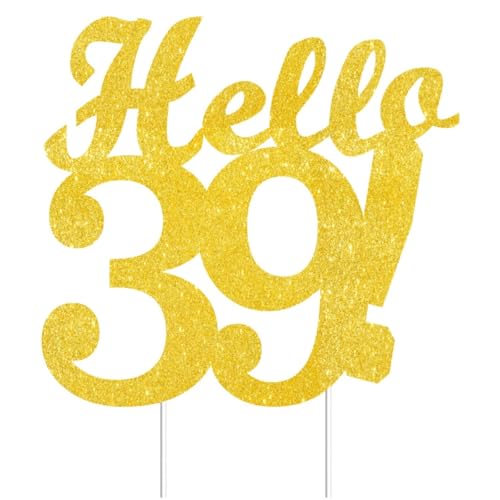 Hello 39 Cake Topper - Gold Glitter Birthday Decoration