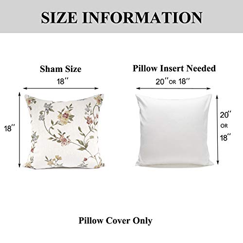 YOUR SMILE White Floral Embroidery Jacquard Throw Pillow Cover, 18x18 Inch