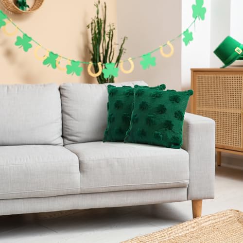 St. Patrick's Day Shamrock Pillow Covers Set of 2 - 18x18 Soft Plush Green Clover Decorative Cases
