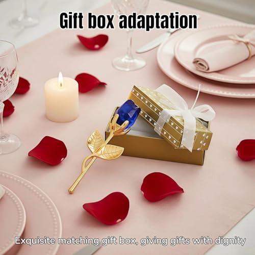 Blue Acrylic Crystal Rose with Gold Alloy Stem - Elegant Gift