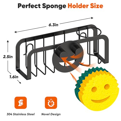 Kitchen Sink Sponge Holder with Suction Cups - Stainless Steel Sink Caddy Organizer for Dish Brush & Soap