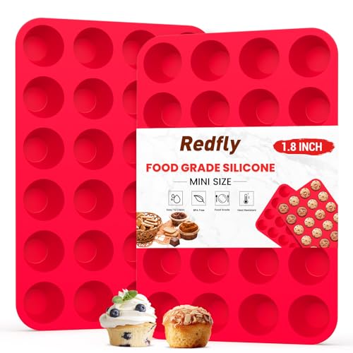 Redfly 2-Pack Silicone Mini Muffin Pan, 24-Cup Cupcake Molds for Baking
