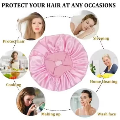Silk Satin Sleep Bonnet & Shower Cap for Women Wide-Brim Hair Protector