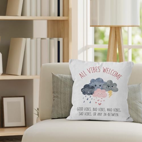VRW 18x18 White Inspirational Throw Pillow Cover - Good Vibes Decor, Pack of 1