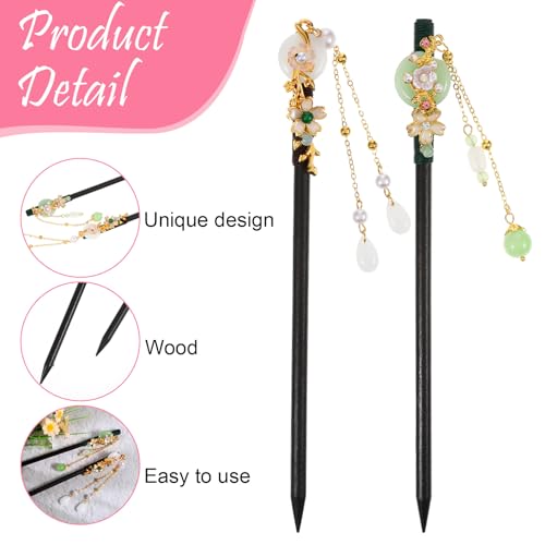 Wooden Hair Sticks with Tassel 2 Pcs - Vintage Flower Hair Pins for Bun