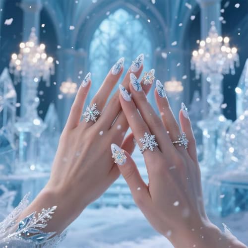 20 Pcs 3D Snowflake Nail Charms Silver Metal Blue Crystal Rhinestones