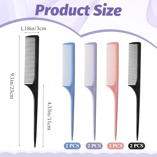 8-Piece Rat Tail Comb Set for Hair Styling, Parting and Teasing