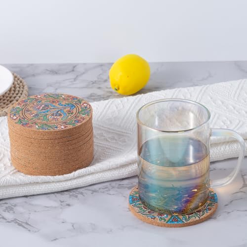 Staruby 12-Piece Cork Coasters for Drinks - 4-Inch Turkish 01 Pattern