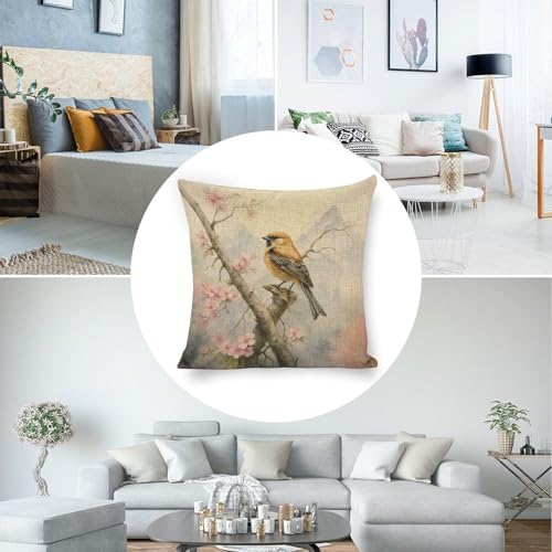 mydtiz Bird on Branch Throw Pillow Cover 18x18 Linen Cushion Case