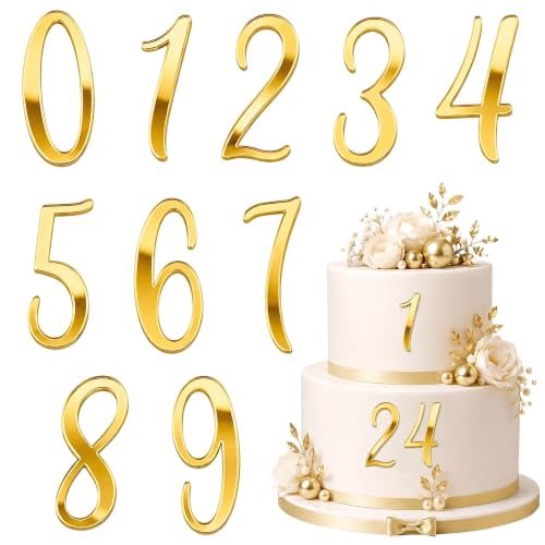 Gold Acrylic Cake Topper Set - 10PCS Numbers 0-9 for Birthdays & Anniversaries