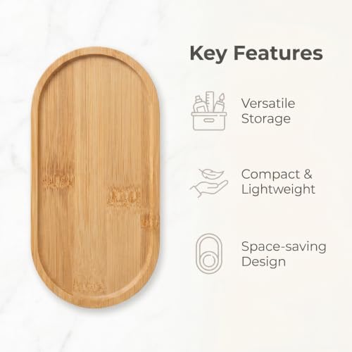 Bamboo Vanity Tray Set - 2-Pack Natural Wood Bathroom Organizer (6.88" x 3.46")