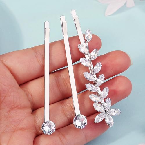 SICOPEE 6-Piece Crystal Rhinestone Hair Pins Set Silver Zircon Bridal Floral Leaf Hair Clips