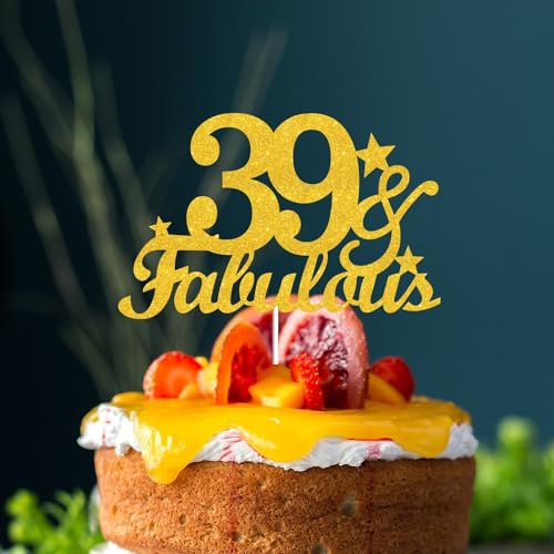39 & Fabulous Gold Glitter Cake Topper - 39th Birthday Party Decoration