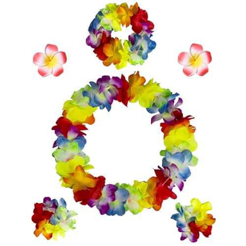 Hawaiian Leis Party Set with Headband, Wristbands and Hair Clips