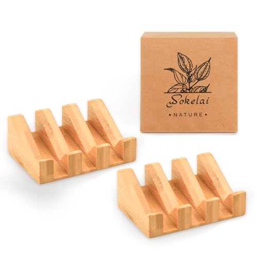 Bamboo Soap Dish & Shampoo Bar Holder - Eco-Friendly Self-Draining Tray, 2 Pack