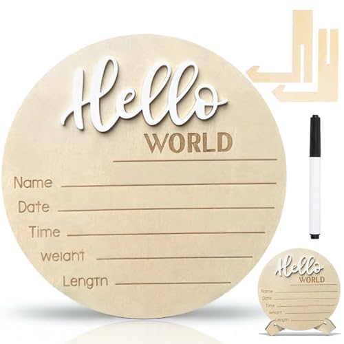 Personalized Wooden Baby Announcement Sign Hello World Newborn Keepsake