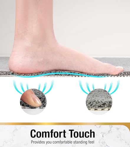 HITSLAM Non-Slip Shower Mat with Center Drain Hole, 24x16 Inch