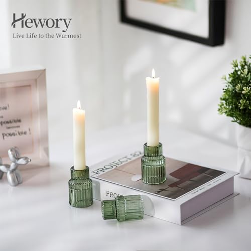 Green Glass Taper Candle Holders Set of 20 - Vintage Ribbed Design