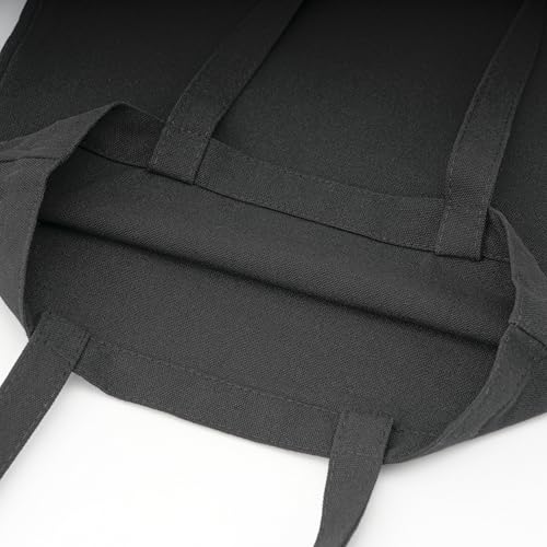 TOPASION Black Cotton Canvas Tote Bag - Lightweight Reusable Shopping Bag