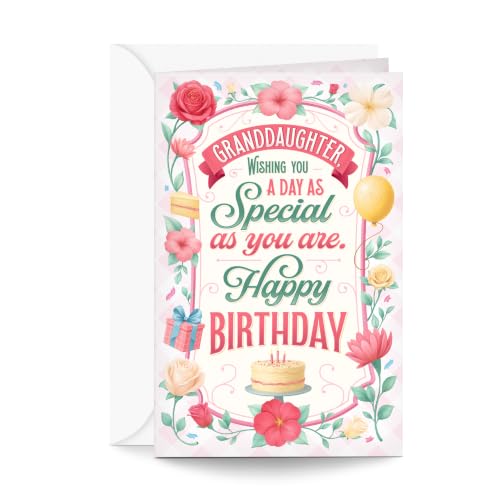 Personalized Granddaughter Birthday Card - Made in USA, Eco-Friendly 5x7 Greeting Card with Premium Envelope