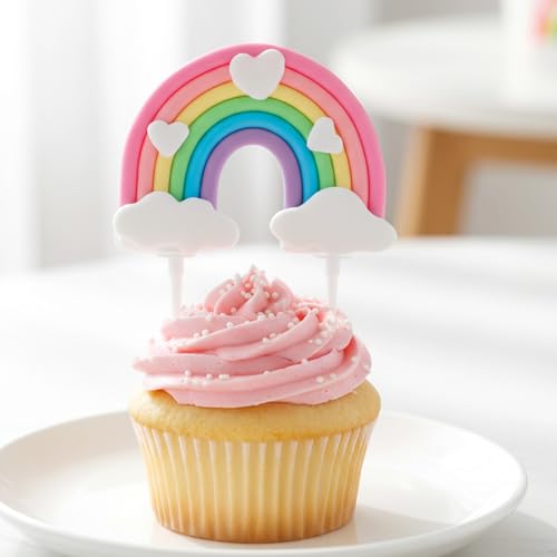 Pastel Rainbow Cake Topper for Birthday Parties - Soft Pottery Decoration