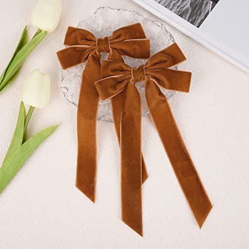 Aileam Brown Velvet Hair Bows with Alligator Clips - 2 Pack